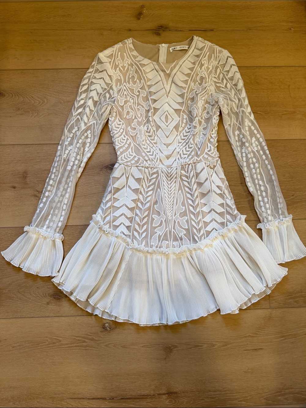 Saints + Secrets White & Nude Long Sleeve Lace Dress